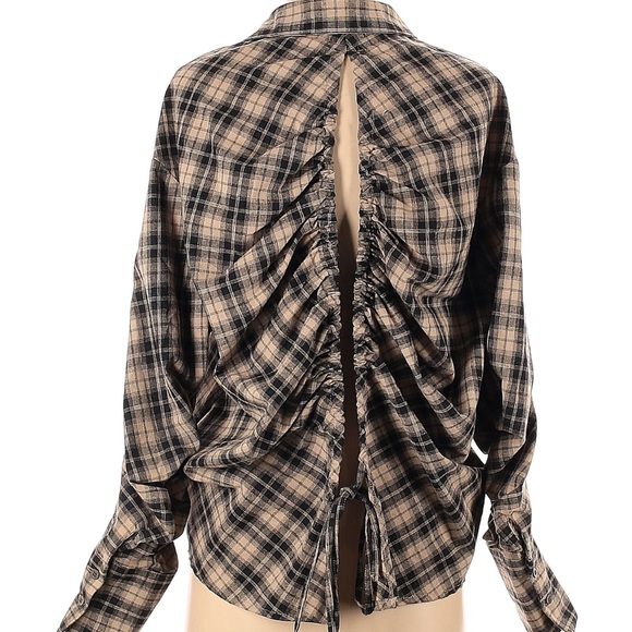 ASOS Black and Tan Plaid Button Down Shirt - Picture 1 of 3